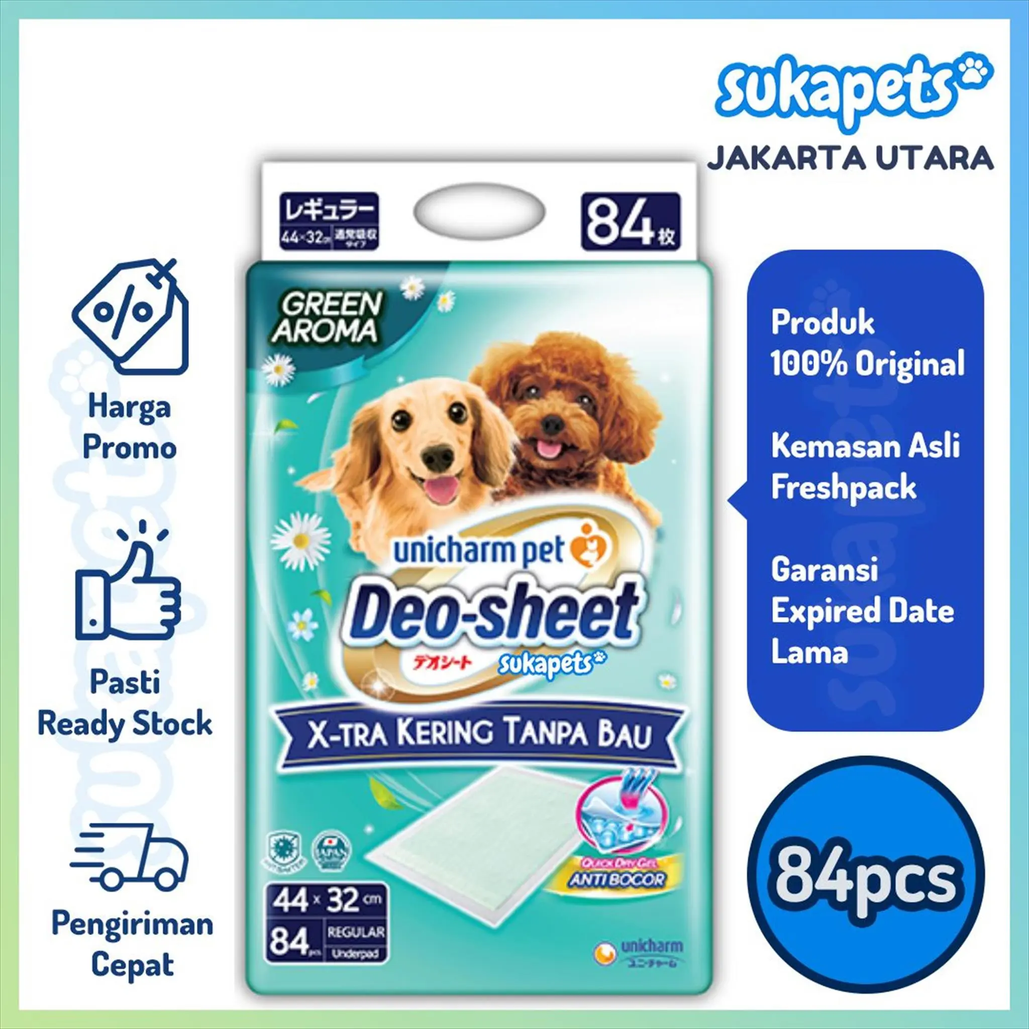 Unicharm Deo Sheet Underpad  Anjing R84 Regular Size Green 84 Pcs