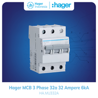 Gambar MCB Hager 32 Ampere 3a 3 Phase 3P 3 Pole 6kA MU332A dari Hager Indonesia Kota Administrasi Jakarta Barat 2 Tokopedia