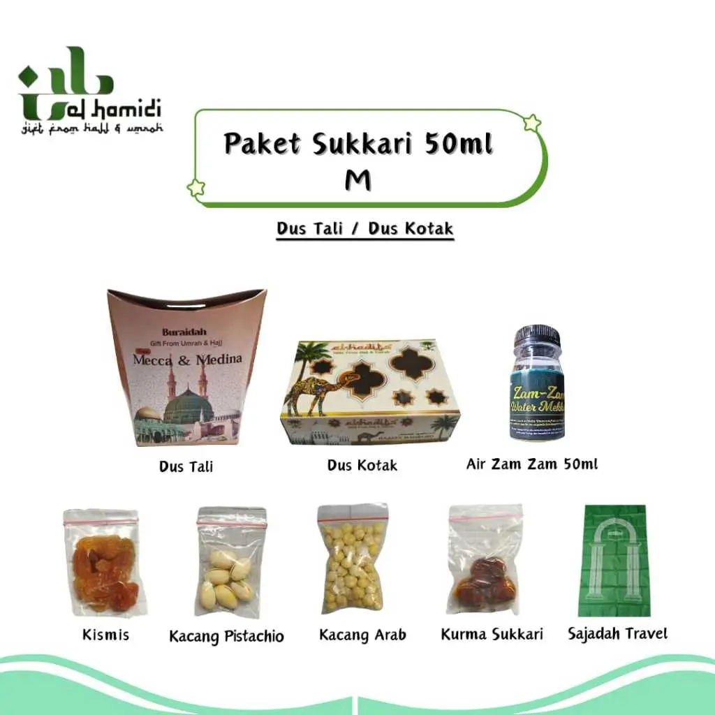 paket oleh oleh haji dan umroh sukkari zamzam 50ml oleh-oleh haji