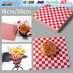 100 Lembar Wax Paper Motif Kotak Baking Papar Alas Kue Roti Food Grade