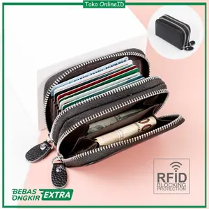 Dompet Kartu Kredit ATM Pria Dengan Sinyal RFID Tempat Kartu Uang Bahan Kulit Sintetis