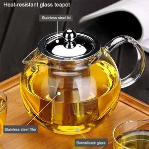 One Two Cups Teko Teh Kaca Teapot Tahan Panas Api Glass with Saringan 1300 ml