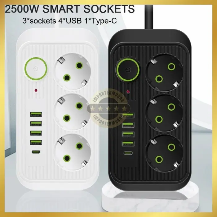Stop Kontak 3 Plug 4 USB 1 USB Type C 10A 250V 2500W 2.1A - QL-1074U