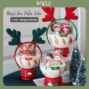Christmas Musical Box Bulat Carousel / Kotak Musik Natal Korsel Bola