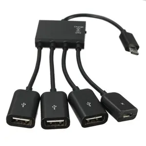 Hub Micro USB OTG Multifungsi 4-in-1 dengan 3 Port - Hitam