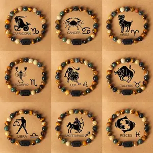 Gelang 12 Zodiak Tiger Eye Healing Gemstone  - Gelang Zodiak Batu Alam Asli Pria dan Wanita - Gelang Batu Kesehatan Natural Crystal