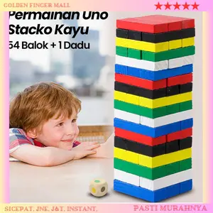GFMall Permainan Uno Stacko Kayu 54 Balok dengan 1 Dadu - WT48
