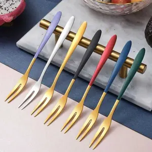 Garpu Buah Mini Fruit Dessert Fork Stainless Steel 13.3 cm 7 PCS