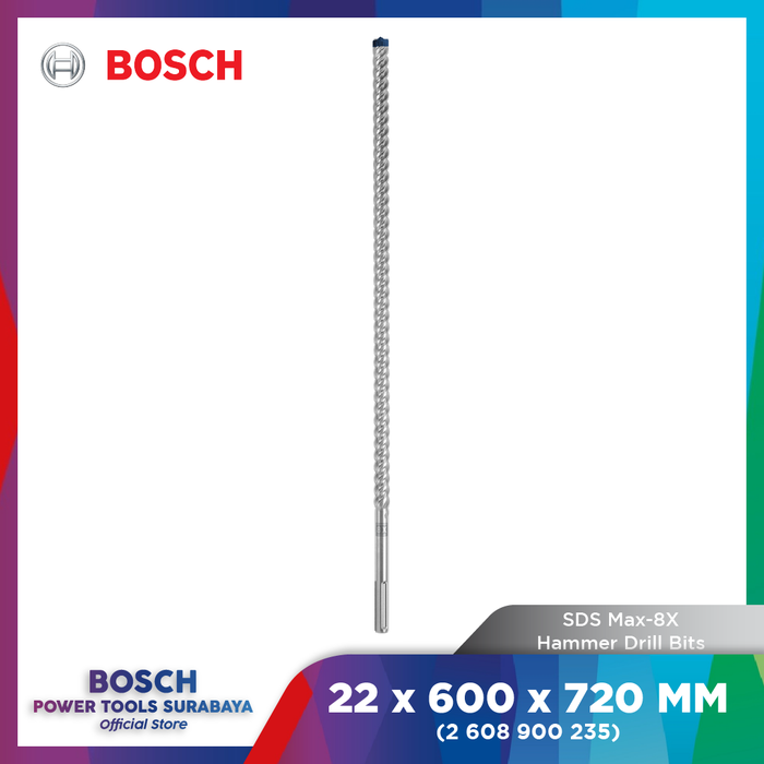 Gambar Mata Bor Beton Bosch SDS Max-8X hammer drill bit 22 x 600 / 720mm dari Bosch Tools Authorized DNY Kota Surabaya Tokopedia