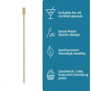 Tusukan Buah Cocktail Pick Garnish Decoration Stainless Steel - J-105 - Gold, Cylinder