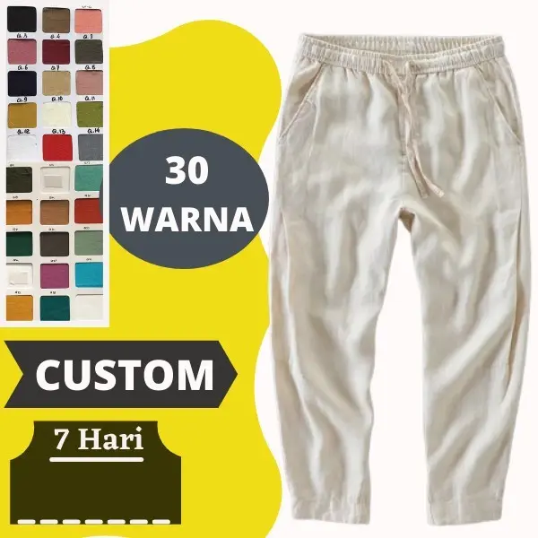 Custom Celana Santai Panjang Pria Wanita Bahan Linen 2021 0
