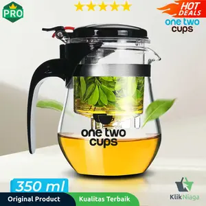 One Two Cups Teko Teh Kopi Kaca Tahan Panas dengan Saringan Pitcher -