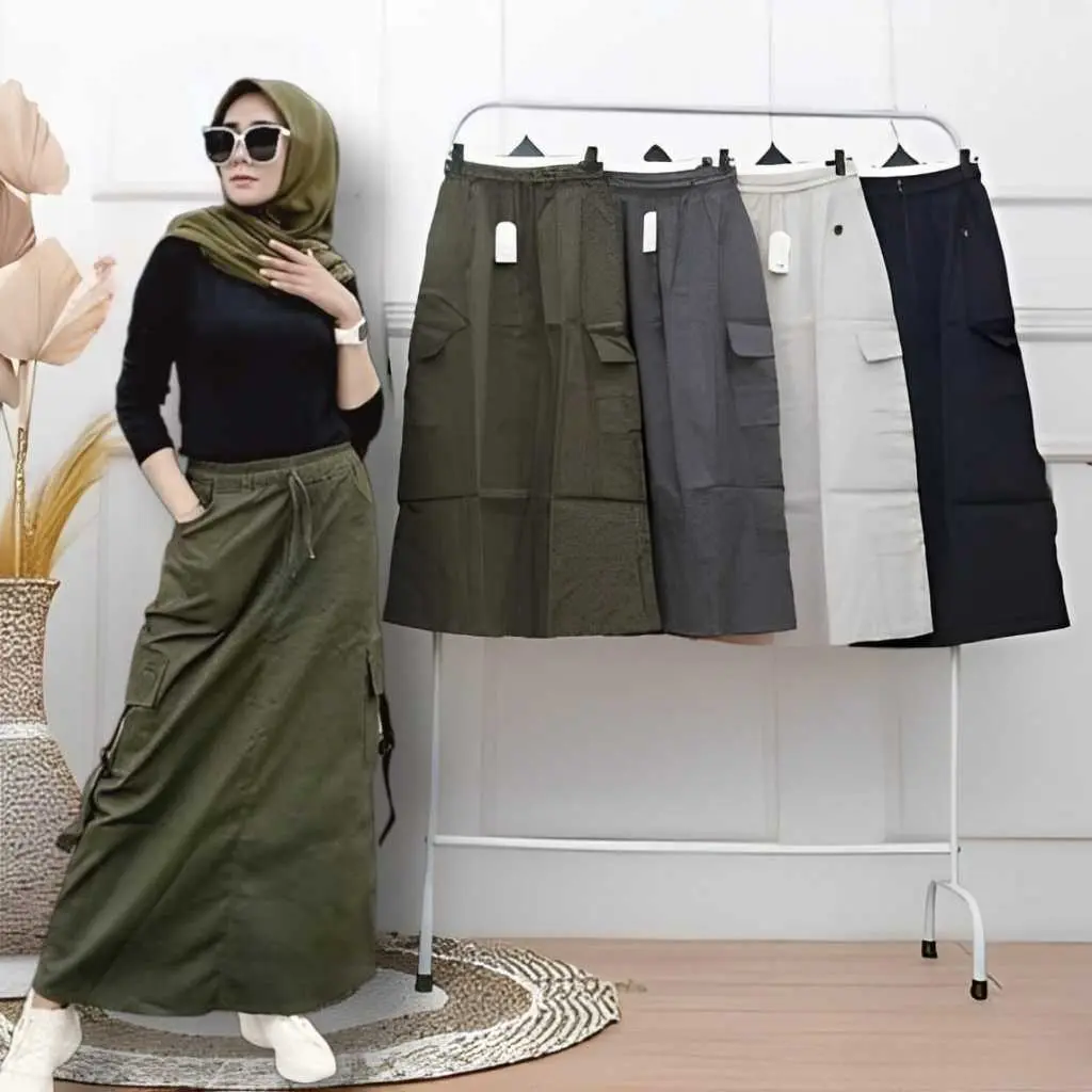 ROK ROK CARGO WANITA PANJANG BAHAN KATUN DRIL PREMIUM UK STANDAR DAN JUMBO