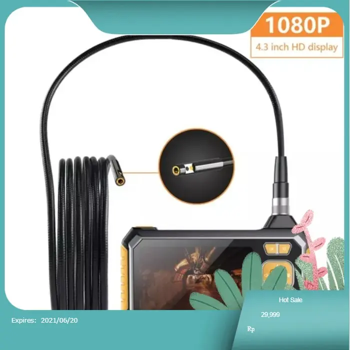 inskam113 Boroscope 5m snake Hard Cable 4.3" HD Screen 8mm Dual Lens