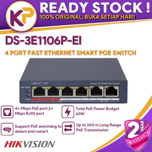 HIKVISION DS-3E1106P-EI 4 PORT FAST ETHERNET SMART 2 UPLINK POE SWITCH
