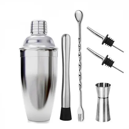 One Two Cups 6 in 1 Bartender Cocktail Shaker Jigger Bar Spoon 750ml - BA016 - Silver