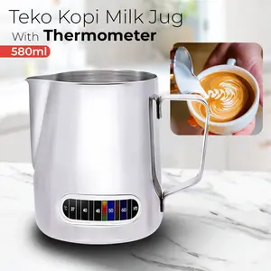 milkjug susu coffee kopi 580 ml thermometer Teko Milk Jug Espresso Latte Art 580ml with Thermometer - L-2016