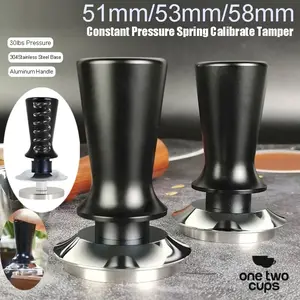One Two Cups click Tamper Kopi Espresso Flat Base Spring Loaded click tamper flat tamper 51mm 58mm Kopi Espresso Coffee Press Powder Hammer 58mm portafilter komersil single double spout flat portafilter tamping klik alat press kopi klik per