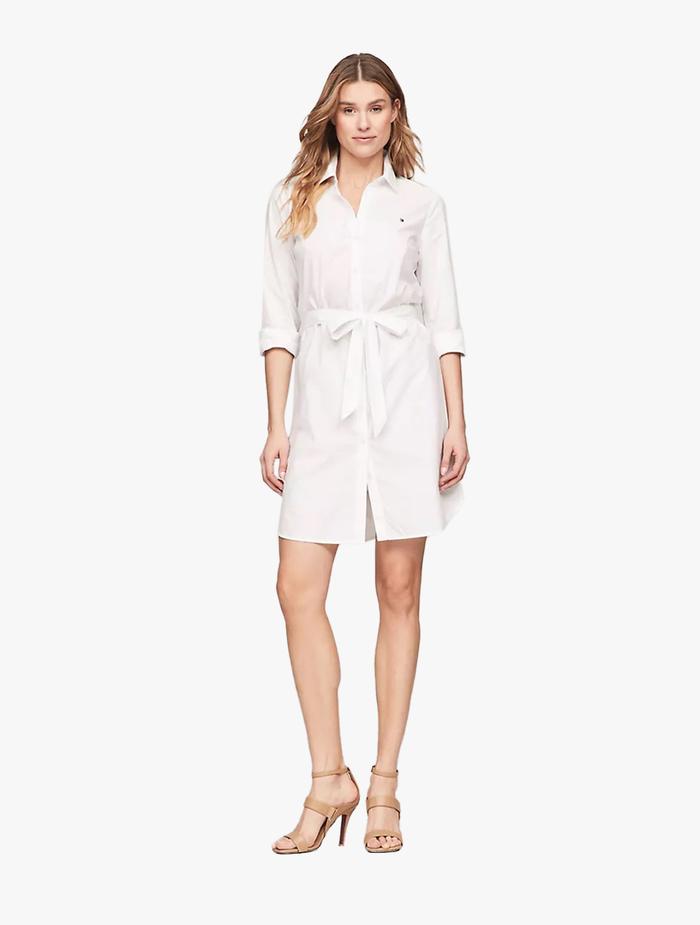 Gambar TOMMY HILFIGER - BELTED POPLIN SHIRTDRESS - Optic White TH - Optic White Th, M dari Tommy.Hilfiger Kab. Karawang Tokopedia