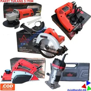 New- PAKET (5 ITEM) TUKANG KAYU YUKIDO mesin circular saw + mesin serut + bor listrik 10mm + Grenda 4inch + mesin profil MAILTANK harga termurah