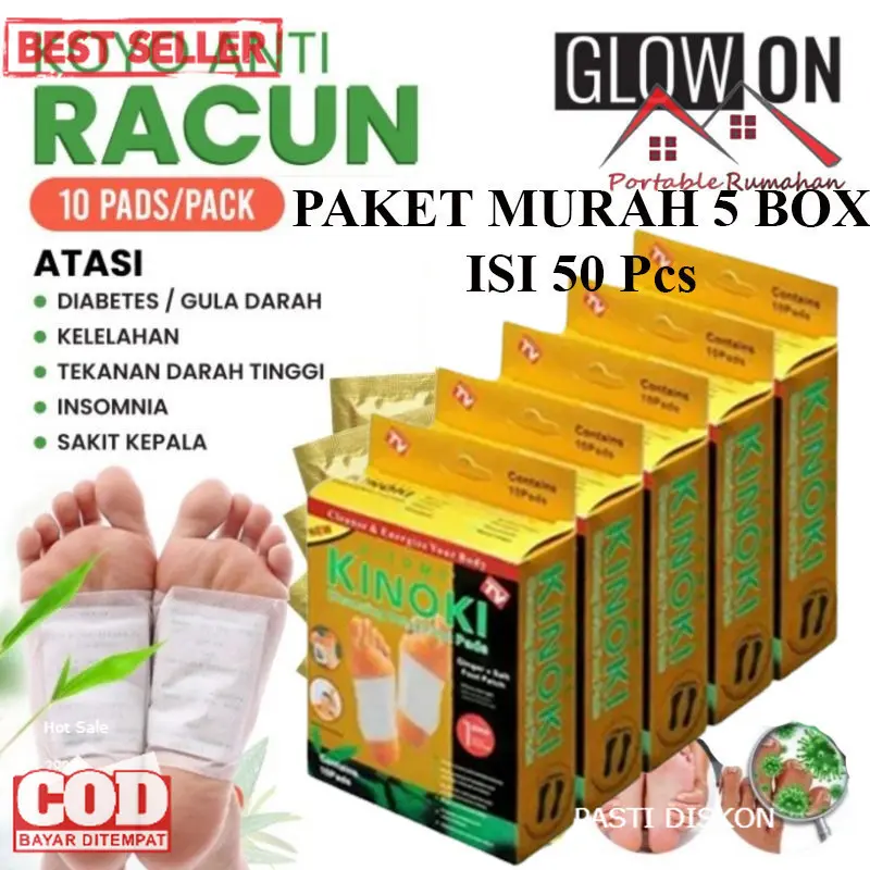 PAKET HEMAT 5 BOX KINOKI 50 Pcs - KINOKI GOLD DETOX KOYO KAKI ASLI HERBAL ORIGINAL unicode pad Foot Ginger Kotoran Patch