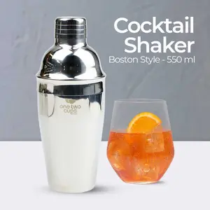 One Two Cups Shaker Cocktail Stainless Steel Pengocok Minuman Bartender 550ml 750ml Boston Style