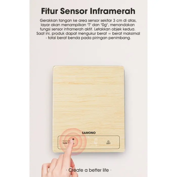 SAMONO Timbangan Elektrik 15 KG Dapur Kaca Digital LCD Display Wood SW-KS04