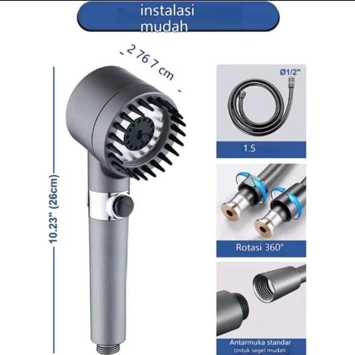Esca kepala shower turbo bertekanan tinggi shower adjustable massage 3