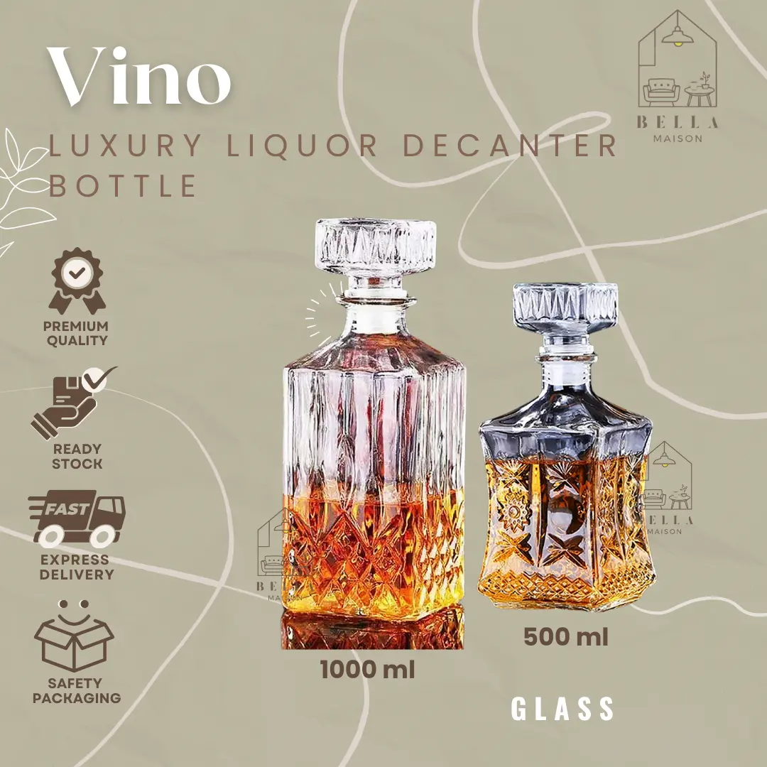 Botol VINO Minuman Kaca Mewah Luxury Liquor Decanter Bottle Glass 500ml 1000ml