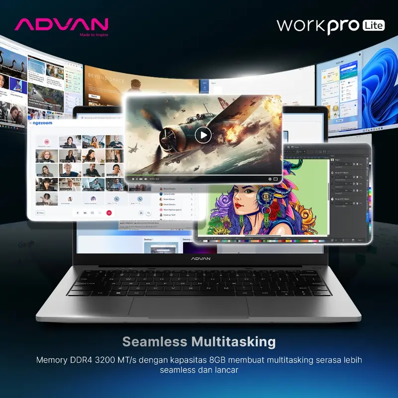 ADVAN WORKPRO LITE I3-1220P 8GB 256GB SSD NVME PCLE 3.0 14" UHD GRAPHICS-GREY [104071] 2