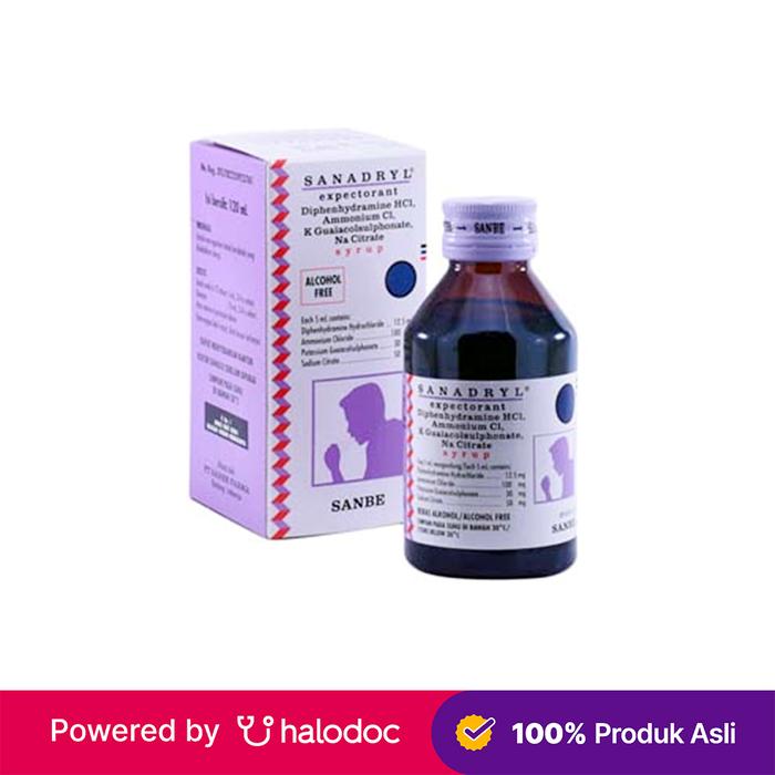 Gambar Sanadryl Expectorant Sirup 120 ml - Obat Batuk & Flu - Halodoc dari Apotek Puri Beta Larangan-tokopedia Kota Tangerang Tokopedia