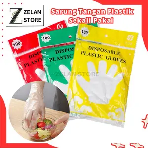 100 Pcs Sarung Tangan Plastik Sekali Pakai Disposabel Disposable