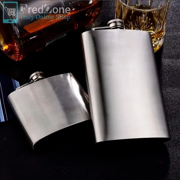 One Two Cups Botol Minum Wine Bir Hip Flask Stainless Steel 8oz Silver