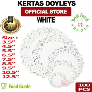 Doilies / Doilies Paper / Doyleys isi 100 pcs Tatakan Kue / Alas Toples Food Grade Tahan Minyak Putih