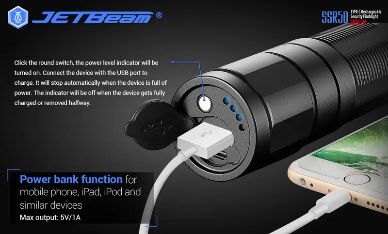 JETBeam SSR50 Senter LED Power Bank Cree XHP70.2 P2 3650 Lumens 1