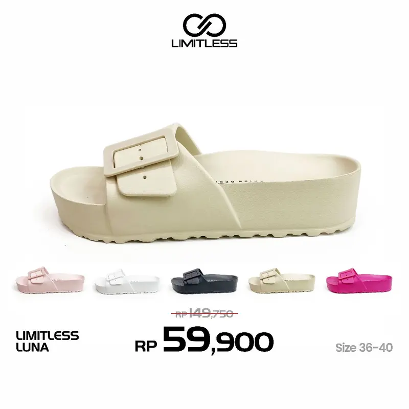 LIMITLESS Sandal Selop Cewek Slip On Wanita Terbaru 2024 Kekinian Sendal Cewek Tali Gesper Strap Satu Ringan Black Pink Shoes 1