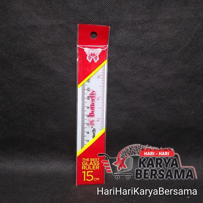 Gambar BUTTERFLY PENGGARIS BRAND GLASS RULER 15CM dari HariHariKaryaBersama Kota Medan Tokopedia