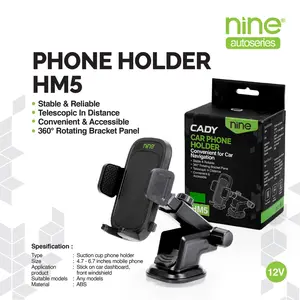 PHONE HOLDER SUCTION CUP AUTOMATIC LOCK 360° UNIVERSAL DASHBOARD BLACK CAR HM5 - NINE AUTOSERIES