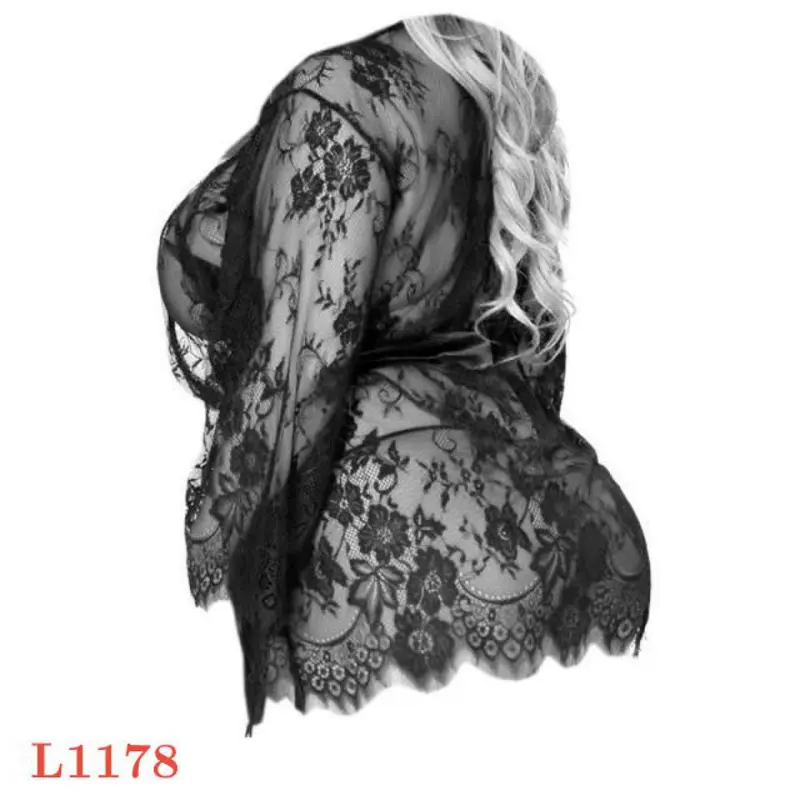 Kimono Sexy L1178 Baju Tidur Dinas Malam Wanita Jumbo Lace Hitam 1