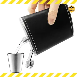 Botol Hip Flask Polos Wine Whiskey Bottle 8 Oz Stainless Steel with Leather