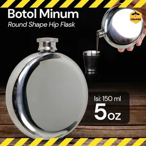 Botol Minum Hip Flask Round Shape Stainless Steel 5oz