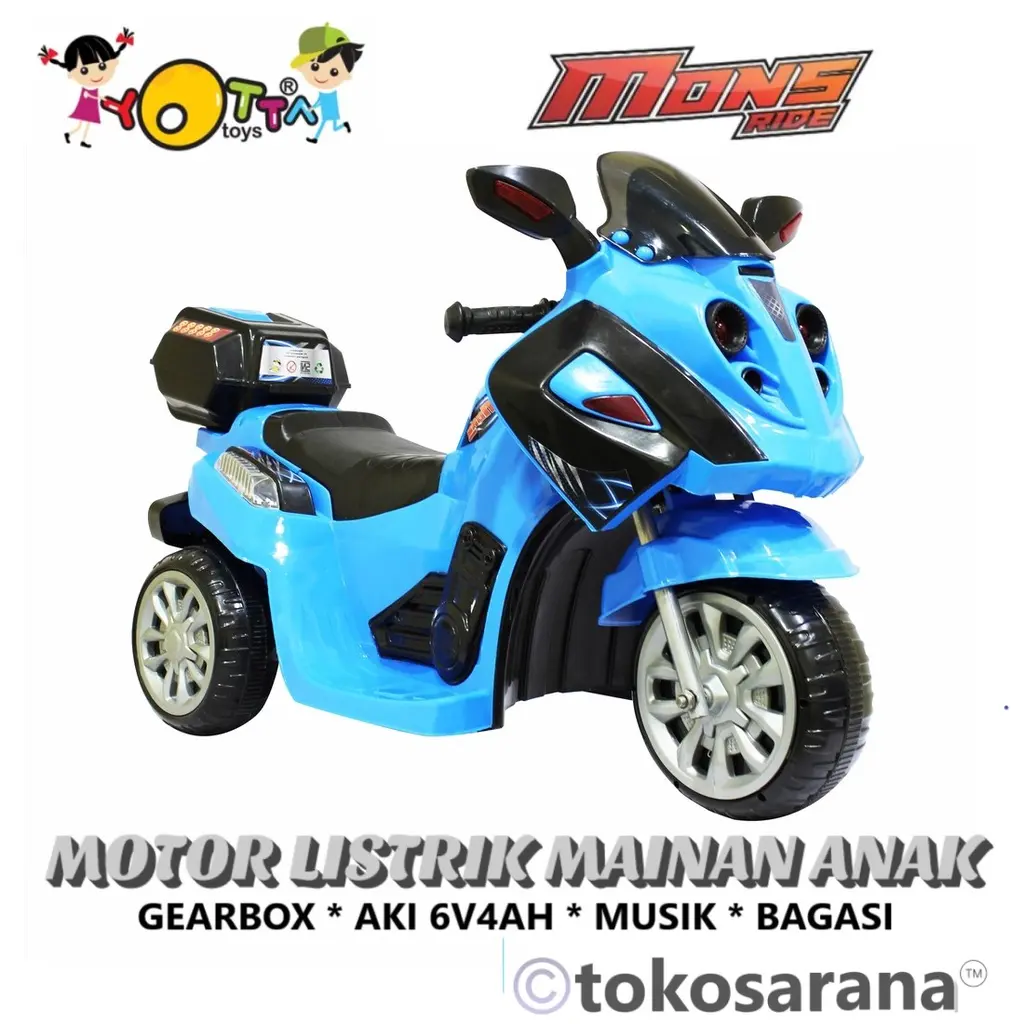 Motor Listrik Mainan Anak Yotta Toys Monsride Aki 6V4.5Ah Lampu LED Battery-Operated Ride-On Motorcycle