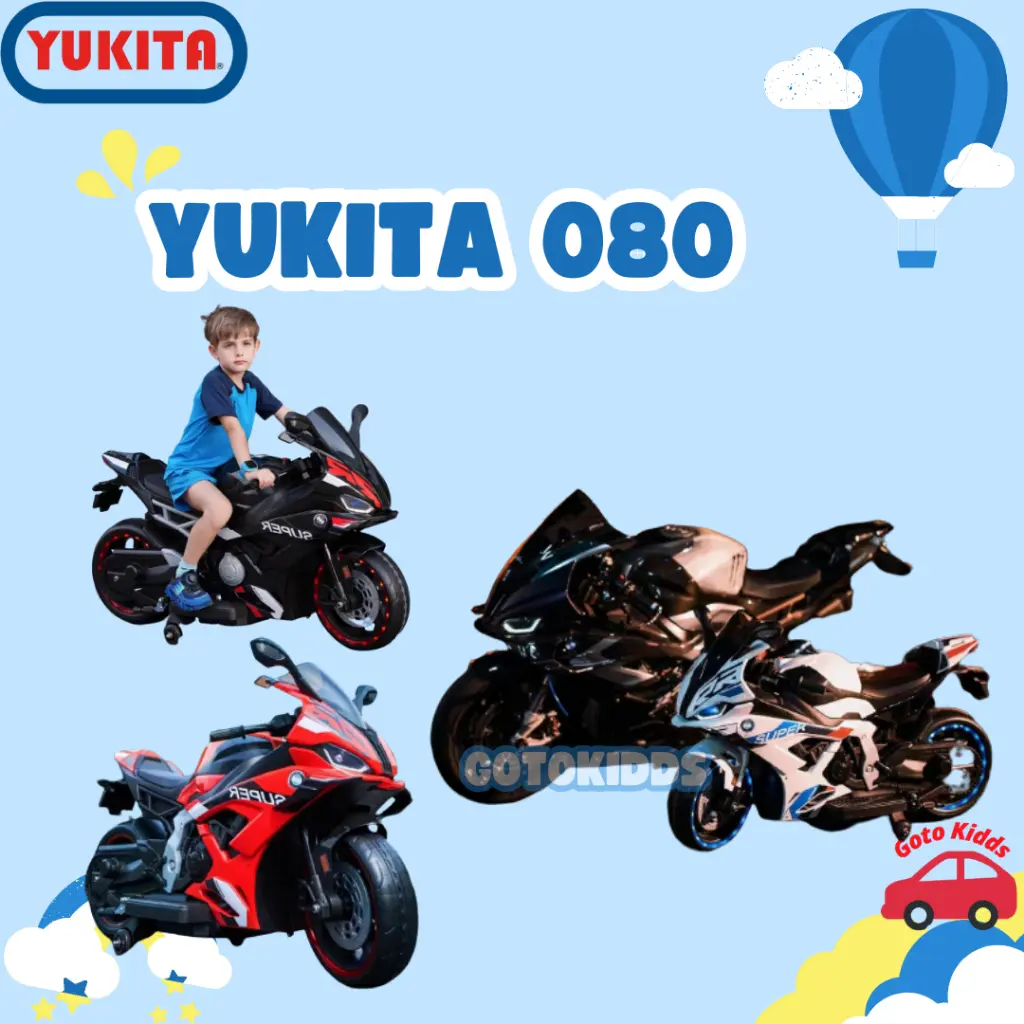 Mainan Anak MOTOR AKI YUKITA 080 - BAN KARET - Merah Maenan Motor Anak Keren