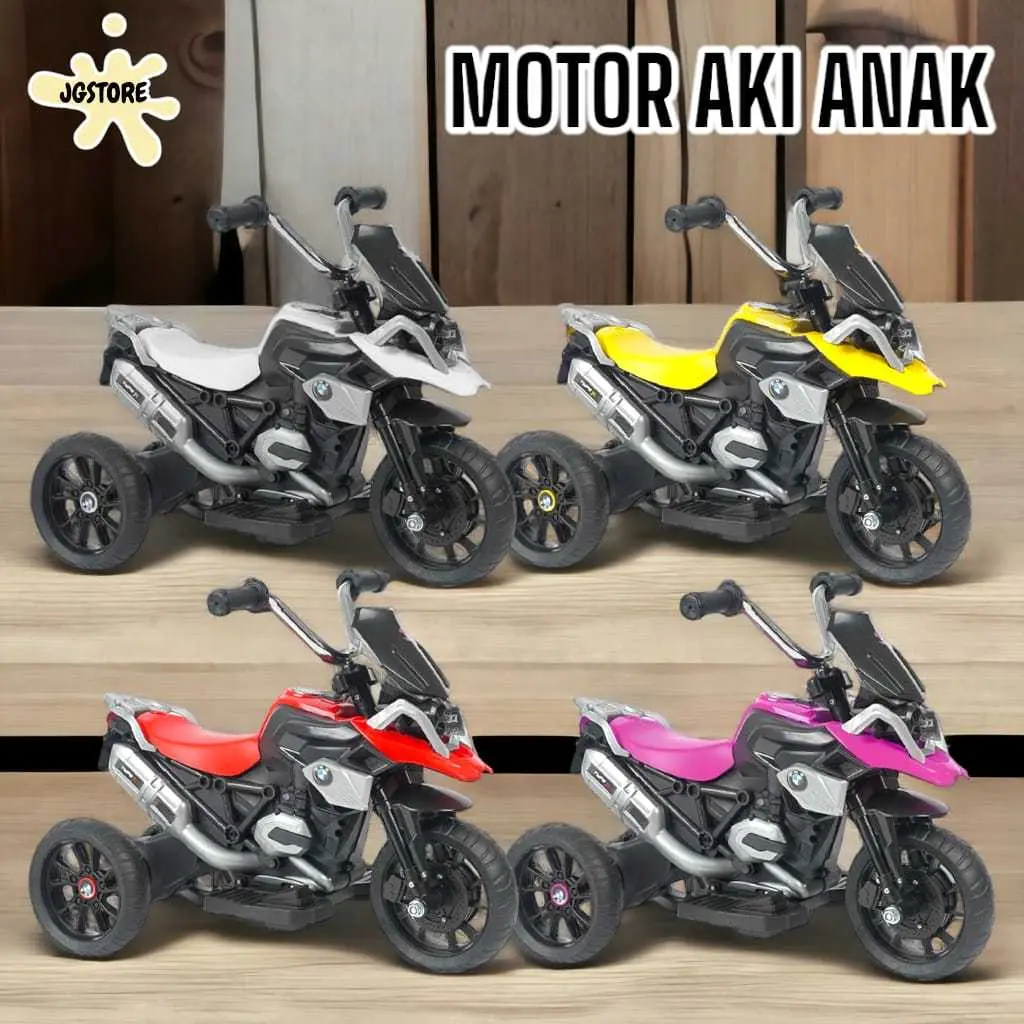 Motor Aki Anak Mainan Outdoor Model BMW M-888 Ban Karet Musik Lampu