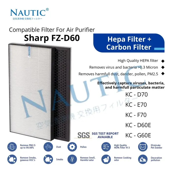 Replacement Filter untuk Air Purifier Sharp KC-D60Y KCD70 (FZ-D60HFE)