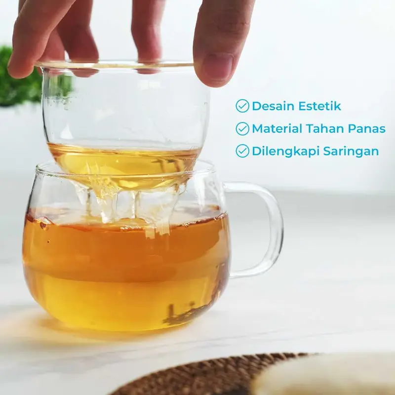 Gelas Cangkir Kaca Saringan Teh Rempah Hiasan Rumah Aesthetic Lucu Tea Air 3