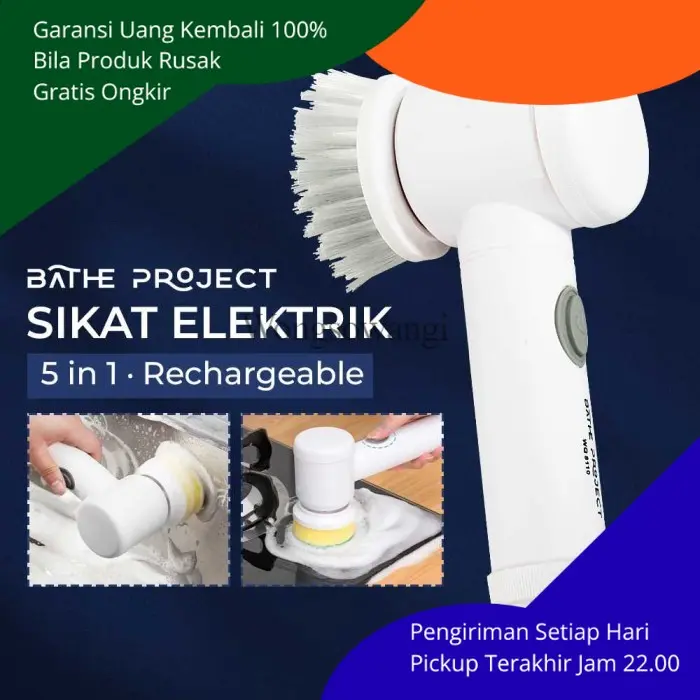 Electric Cleaning Brush Rechargeable 5in1 Magic Brush Sikat Elektrik Multifungsi USB Untuk Cuci Piring Wastafel Ubin Keramik Dapur Rumah Tangga Praktis Wongsowangi