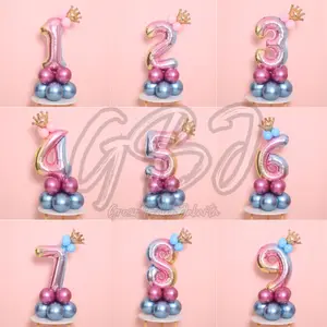 [PAKET ANGKA] - JUMBO Rainbow Mahkota / Set Angka Rainbow Crown Balon Chrome-Macaron