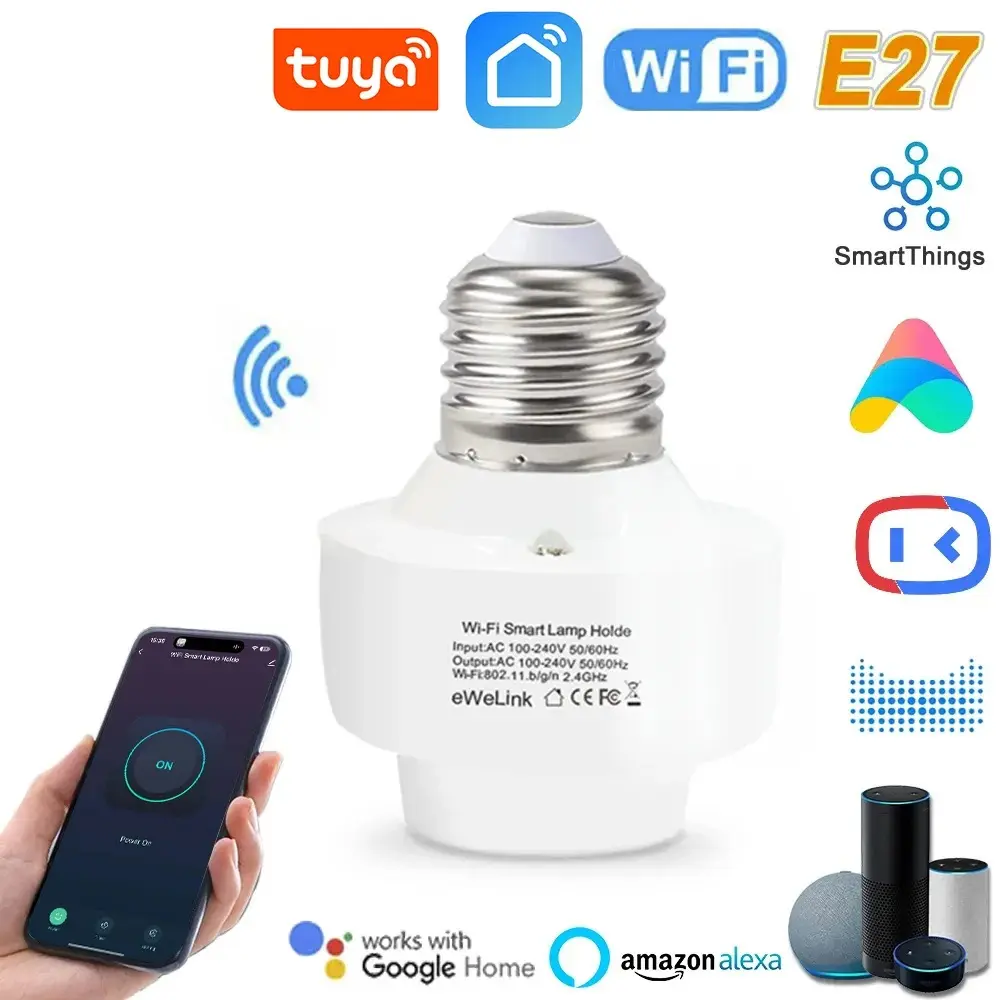 Smart WiFi E27 Socket Lamp Holder Tuya Light Bulbs Wi-Fi Adapter Mini Remote Control Smart Home Alexa Google Home IFTTT Alice SmartThings