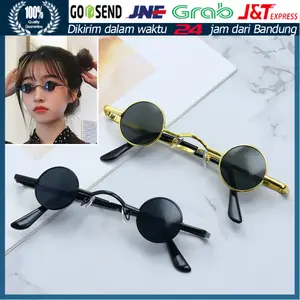 Kacamata Hitam Bingkai Bulat Kecil Gaya Punk Hip-Hop Retro Untuk Pria Wanita Anak Frame Metal / Kacamata Boboho Gaya Retro